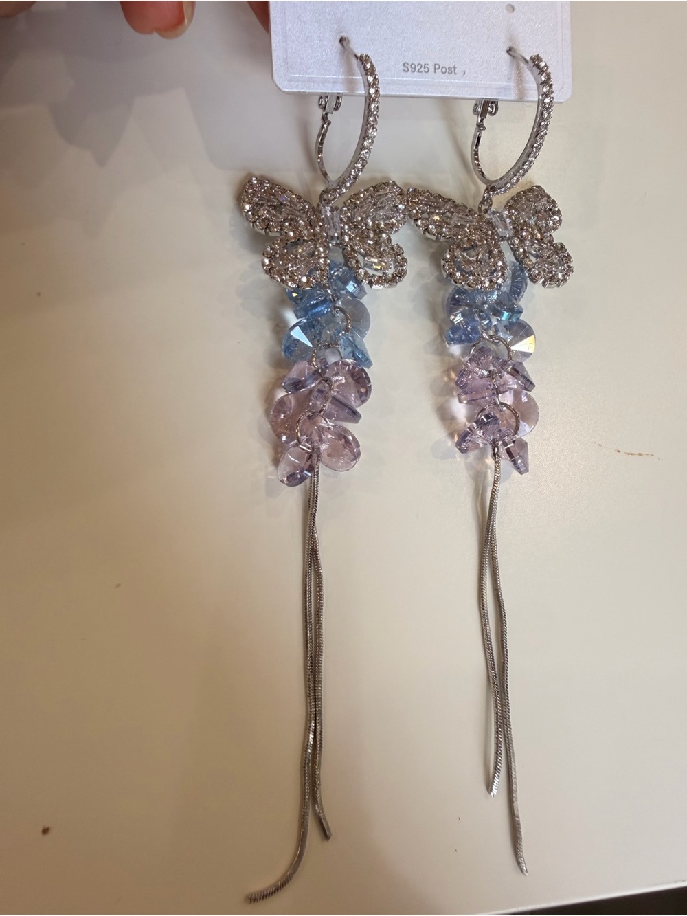 Crystal Butterfly Drop Earrings - Picture 4 of 7